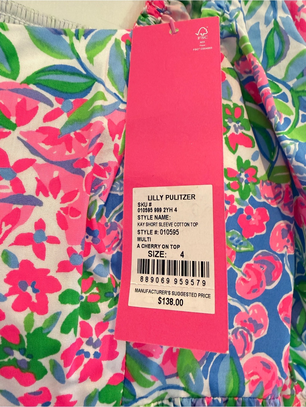 Lilly Pulitzer Pink, Green & Blue Floral Puff-Sleeve Peplum Top - Picture 3 of 3